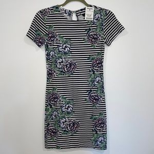 French Connection Stripe Floral Short Sleeve Mini Dress
